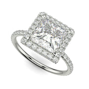 Hanna Princess Cut Pave Halo 4 Prong Claw Set Engagement Ring Setting - Nivetta